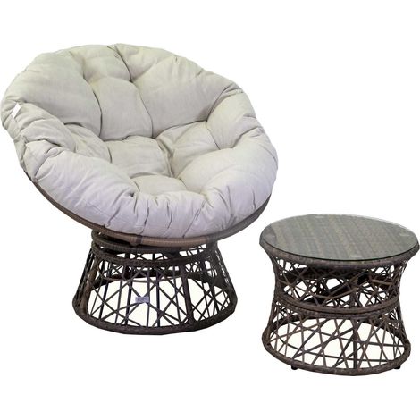Poltrona da Giardino con Cuscino e Tavolino in Alluminio e Polyrattan Baltimora Grigio (1/5)