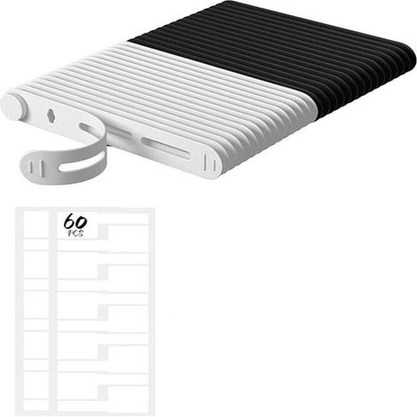 Fascette per cavi, 30 pezzi, organizer per cavi, fibbie per fascette, silicone, avvolgicavo, staccabili, elastiche, riutilizzabili, per alimentazione, 8012 mm, nero+bianco (1/5)