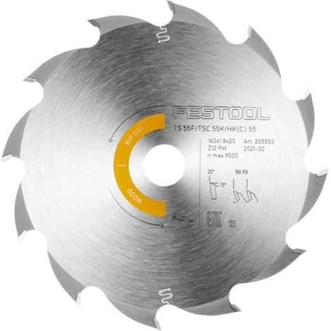 Festool – Lame de scie circulaire 160mm pour bois dur – Alésage 20mm – 12 dents carbure – Coupe précise et rapide – Pour bois massif