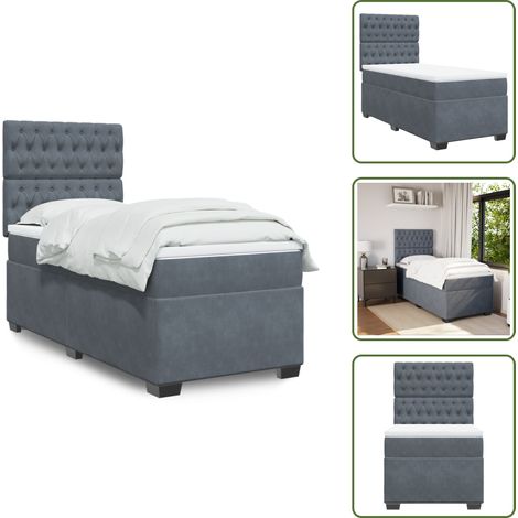 Sommier à lattes de lit avec matelas Gris foncé 100x200 cm - Lit Double - Lit Plateforme - Matelas À Ressorts Ensachés - Literie - Chambre À Coucher (1/5)