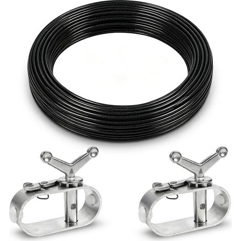 2 Pièces Tendeur Fil a Linge avec 40 m Câble Acier Gaine Rouge, Tendeur Cable Grillage Corde, Tendeurs en Alliage D'aluminium, pour Bâche de Piscine Auvents Bâches Piscine Fixation Extérieure, Noir (1/5)