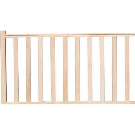 Garde-corps hêtre lamellé-collé 2m – 1 poteau 70x70mm H 107cm – 10 fuseaux 65x20mm – Conforme NF P01-012