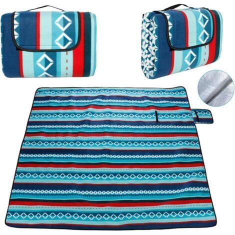 Coperta da picnic 200 x 200 cm, impermeabile e pieghevole, composta da tre strati con maniglia, per campeggio, giardino, escursioni e picnic (1/5)