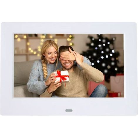 Digitaler Bilderrahmen, weißer Rahmen, 7-Zoll-Digitaluhr, unterstützt SD-Karten-Video, Kalenderanzeige, Einstellen von Alarmerinnerungen. (1/2)
