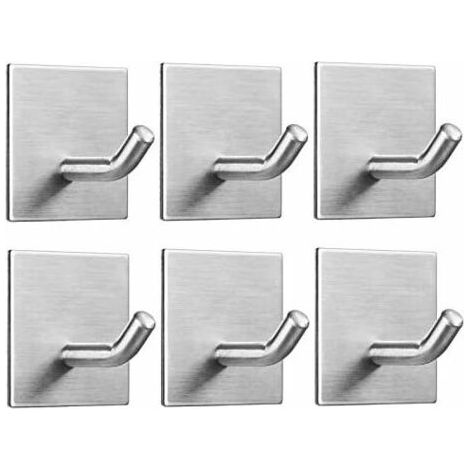 6 Pièces Crochet Adhésif Mural, Porte Serviette auto-adhésif 3M en Acier Inox Imperméable Antirouille sans Perçage, Accroche Serviette Torchon pour Salon, Salle de Bains, Cuisine, Bureau Argent (1/5)