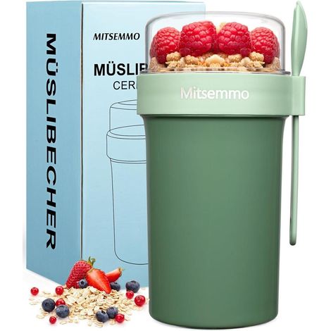 Mitsemmo Müslibecher to Go 760ml Joghurtbecher Löffel Grün (1/5)