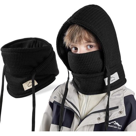 Cagoule d'hiver enfant polaire thermique 4-10 ans, coupe-vent, masque ski, tour de cou noir (1/5)