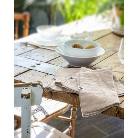 Lot de 3 serviettes de table "Gaïa" 40 x 40 cm "Gaze de Coton" - Gaïa Pampa - Gaia Pampa - (1/2)