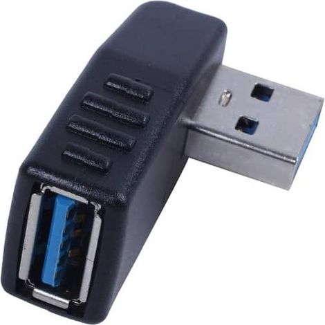Adaptador USB 3.0 Macho a Hembra acodado izquierdo  Negro (1/4)