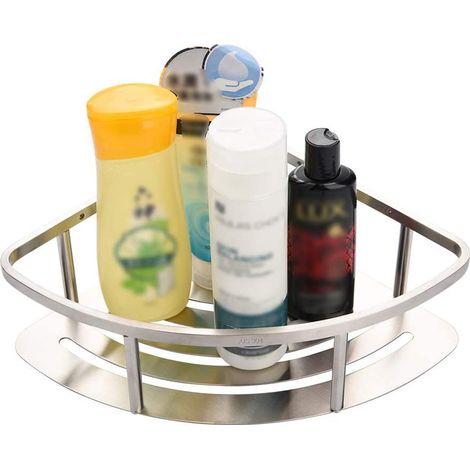 Panier d'angle de douche mural en acier inoxydable avec étagère de rangement pour gel douche (1/5)