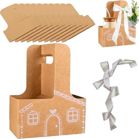 Support Tasse - Porte-Boisson Pliable pour 2 Tasses - En Carton Kraft - Poignée Grande Taille - Pour Café, Thé ou Boissons Froides - 1 Pièce (1/5)