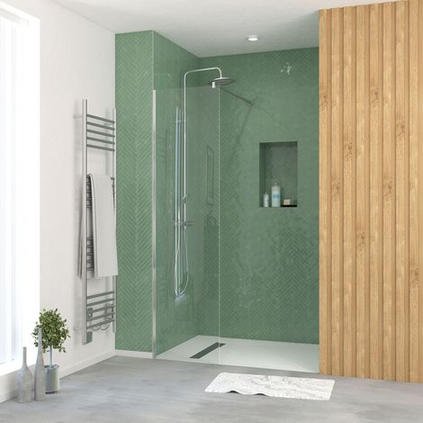 paroi de douche 50x195 cm en verre trempé 5 mm - finition chromé - chromed elementary