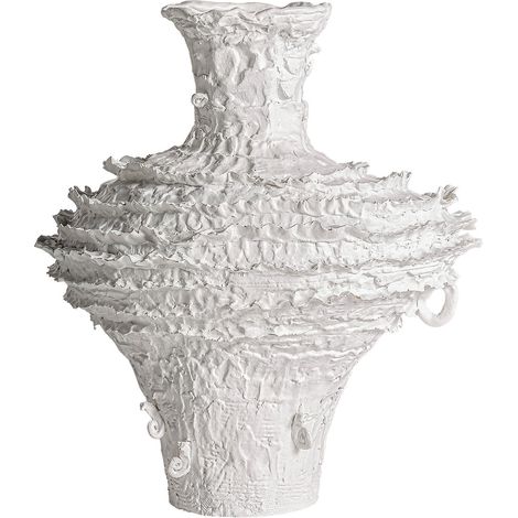 Vase Basilio blanc élégant style art déco en résine - Blanc alpin satiné (1/2)