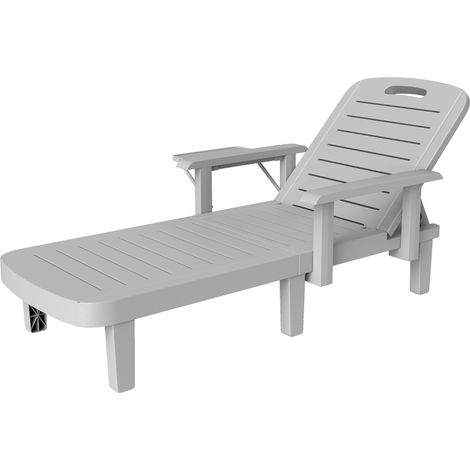 Salon de jardin, gris clair, gris, bois, réglable, conception soignée (1/5)