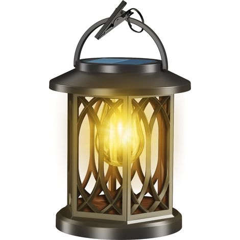 Lampe solaire extérieure à effet flamme réaliste, lanterne suspendue jardin avec clip fixation étanche (1/3)