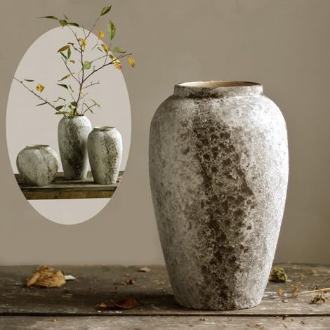 Grand vase rustique en céramique poterie en terre cuite pour décoration de ferme vintage salon, entrée, centre de table (1/5)