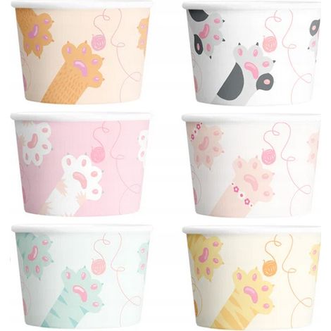 Coppette per gelato e snack, colorate, con motivo gatti e zampe di gatto, ideali per compleanni, 150 ml, 6 pezzi. (1/4)