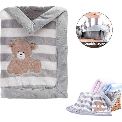 Copertina per neonati a doppio strato con stampa, copertina per bambini in flanella, copertina per neonati in lana d'agnello, a doppio strato, 75 x 100 cm, orsetto grigio, copertina per neonati in vel (1/5)