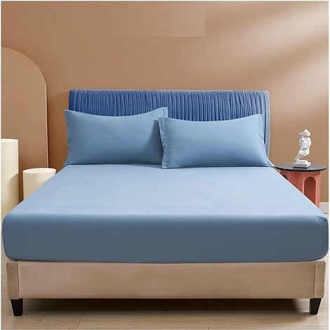 Drap Housse Coton 180200cm Bonnet 45cm Pour Matelas Epais Drap De Lit Enfant Adulte Coton Fitted Sheet Couleur Unie 1 Personnes 2 Personnes Doux Et Un Ajustement Parfait ( Color : Blu) (1/5)