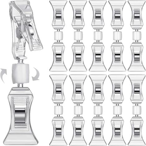 CCYKXALot de 10 porte-étiquettes de prix à clip - Double clips rotatifs - Porte-cartes de table - Transparent - Pour le marché aux puces - Support photo