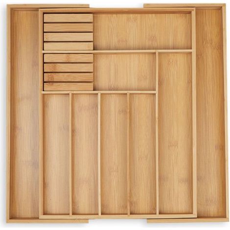 Range-Couverts - Bambou - Extensible 7 à 9 Compartiments - Pour Tiroir Cuisine - 5,5 x 33,5-45 x 44,5 cm - 2 Blocs À Couteaux (1/5)