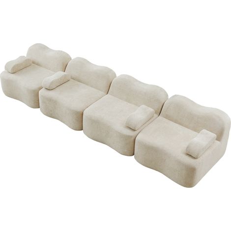 Sofá modular sin estructura de 4 plazas, forma ondulada, espuma 32D, terciopelo beige (1/5)