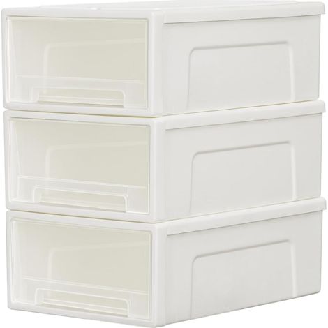 5L3 Tiroirs de Rangement en Plastique, Organisateurs de Bureau, Tour de Rangement pour Fournitures, Dortoir et Cosmétiques, Superposable, Durable, PP, Sans BPA, Blanc & Clair, 5L - Lot de 3
