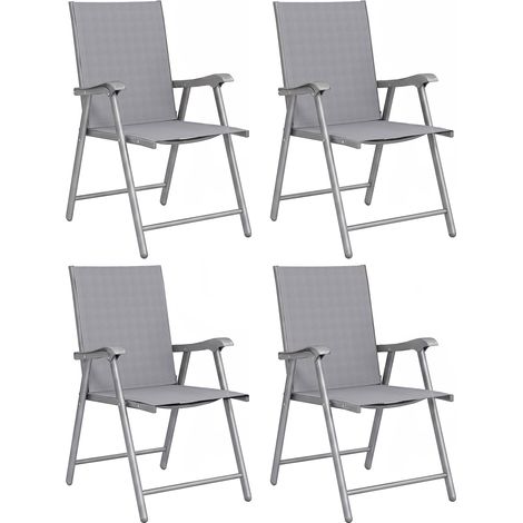 Outsunny pack de 4 sillas de camping plegables, con respaldo alto y reposabrazos, tela textilene y marco de acero para terraza, playa, gris claro