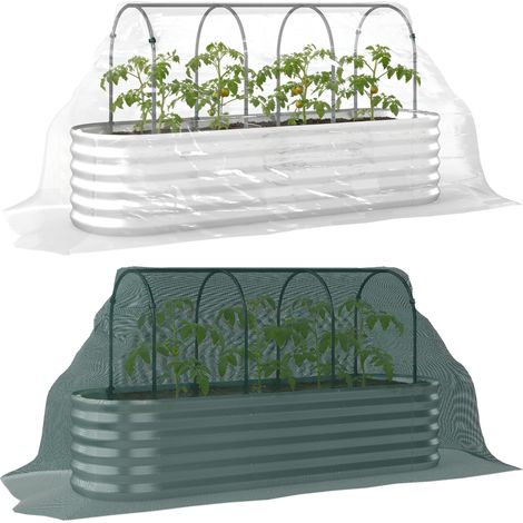 Étagère surélevée pour la culture de légumes d'extérieur avec treillis grimpant, fond ouvert, acier, 200x60x103 cm, argent. (1/5)