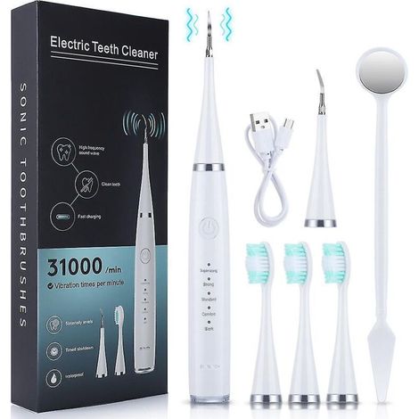 Nettoyeur de dents électrique à ultrasons, détartreur dentaire, kit de nettoyage des dents, blanc (1/5)