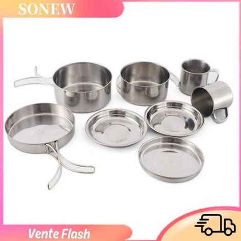 Sonew ensemble de casseroles et poêles de camping Batterie de cuisine de Camping, Kit de sport materiel Ensemble de 8 pièces (1/5)