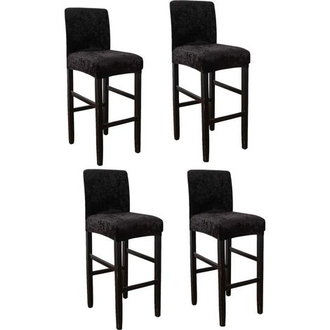 Set of 4 bar stool covers - Elasticated - Removable - Washable - Velvet - For dining chairs - Black (1/5)