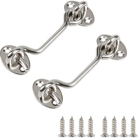 Serrure à crochet et œillet de confidentialité, serrure simple, convient pour porte de grange, argent, 2 pièces (4 pouces) (1/4)