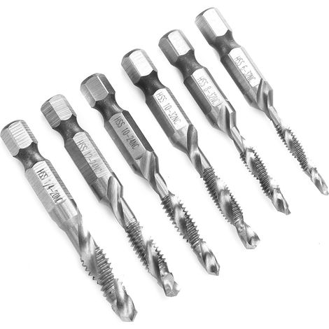 Lot de 6 tarauds HSS à queue hexagonale, filetage standard américain, forets combinés pour taraudage, outils à main (1/5)