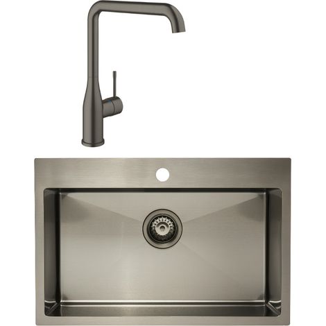 Swiss Aqua Technologies /Grohe-Set Timeless Lavello incasso acciaio inox 304, +Essence Miscelatore monocomando per lavello, Gun Metal spazzolato (1/5)
