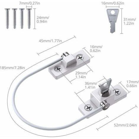 NALOOKAMIC  4pcs Entrebâilleur Fenêtre Porte Restricteur de Porte de Fenêtre Verrou Fenetre UPVC Verrouillage de Limite Verrou de Sécurité Câble Serrure de Limite Avec Clé et Vis--TRIMEC