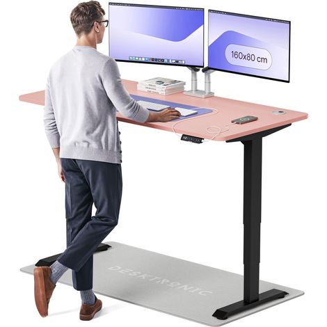 Desktronic Bureau assis debout HomePro - 160x80cm - Noir/Rose