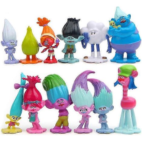 Lot de 12 figurines Trolls miniatures, décorations pour gâteaux et autres objets décoratifs.