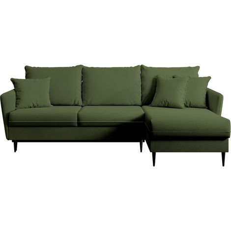 Selsey VOLIO Ecksofa mit Schlaffunktion, Veloursbezug in Olivgrün, schwarzen Metallbeinen (1/5)