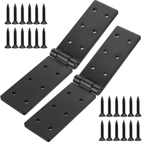 2 Pièces Charnières Pliantes Noires Robustes, Charniere Caisse, Charnière Coffre, Charnière pour Meuble Jardin en Bois Tiroir Coffre Armoire Exterieur, avec 24 Vis (1/5)