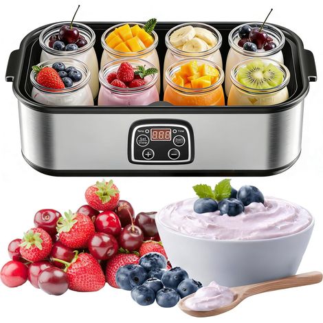 Machine à yaourt avec 8 bocaux en verre, yaourtière électrique de 1400 ml, affichage LED, minuterie réglable et température précise pour faire du yaourt, du natto, des desserts sains faits maison (1/5)