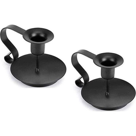 Bougeoirs Détenteur, Chandelier Vintage en Fer Forge Avec Poignée pour Dîner Table 12X12X8cm 2Pcs Noir (1/4)