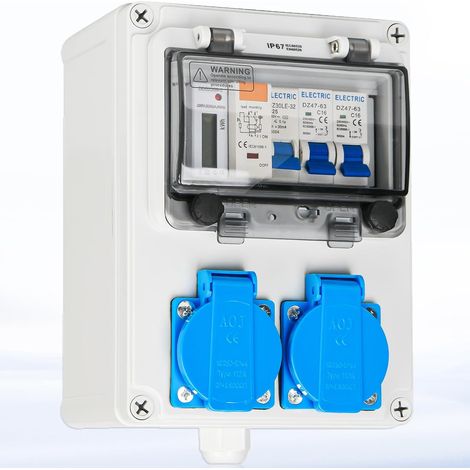 Répartiteur mural pré-câblé distributeur de courant, distributeur de courant de construction avec interrupteur FI, interrupteur LS et compteur électrique, 2 prises Schuko 230 V, boîtier (1/5)
