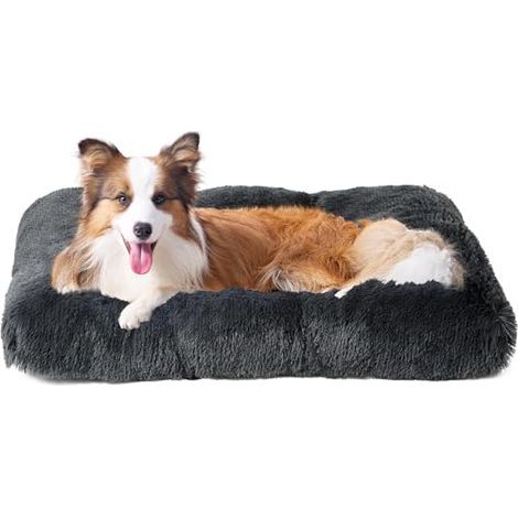 Panier Chien Grande Taille, Coussin Chiens Moyen Taille Anti Stress Lavable et Antidérapant, Moelleux Lit pour Chien Peluche, Gris Foncé, 90x60cm (1/5)