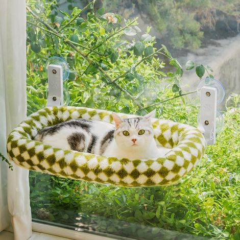 Hamac élégant pour Chat à fenêtre Pliable – Lit en Peluche pour Chat avec Housse épaisse Amovible, Structure en Acier Stable Jusqu’à 18 kg (Vert, M) (1/5)