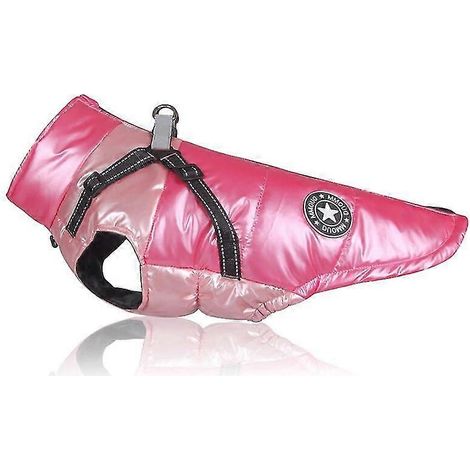 Chaqueta reflectante impermeable para perros grandes con arnés, ropa de invierno abrigada para perros grandes, abrigo para chihuahua y bulldog francés, conjunto 2 rosa (1/5)