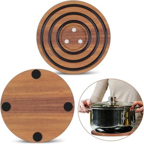 Set di 2 supporti magnetici in legno per cibi caldi, supporto in legno resistente al calore, sottopentola magnetico antiscivolo, sottopentola rotondo da cucina. (1/4)