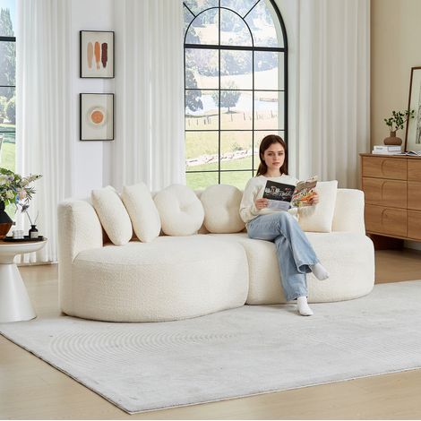 2-teiliges Chenille-Modulsofa, geschwungene Cashew-Form, 223 x 109 x 79 cm, beige HAVRYA (1/5)