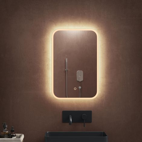 Sogood – Miroir lumineux de salle de bain 40x60 cm – Éclairage LED blanc chaud/neutre/froid – Interrupteur tactile – Revêtement antibuée (1/5)