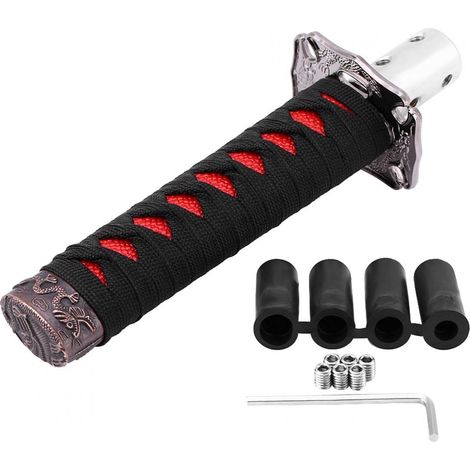 Pomello del cambio universale giapponese Katana con 4 adattatori, nero e rosso (1/5)